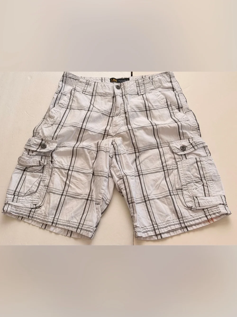Y2K Lee Cargo Shorts Men’s 32 Plaid Long Baggy Utility Pocket Shorts